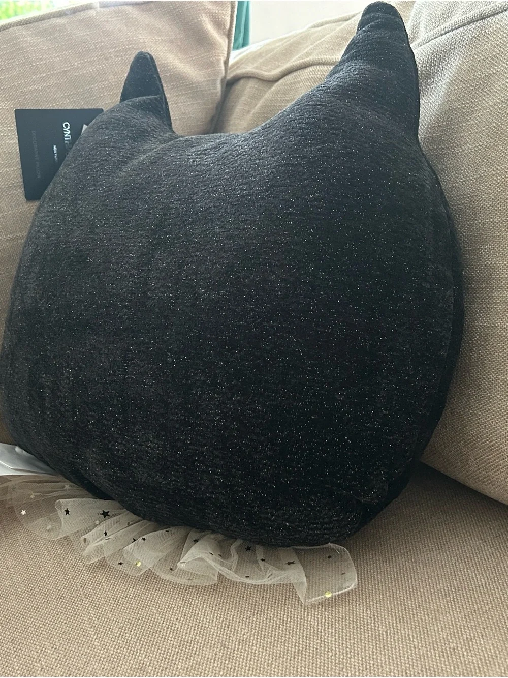 “New” Cynthia Rowley Black Cat Accent Pillow with Orange and Gold Embroidery